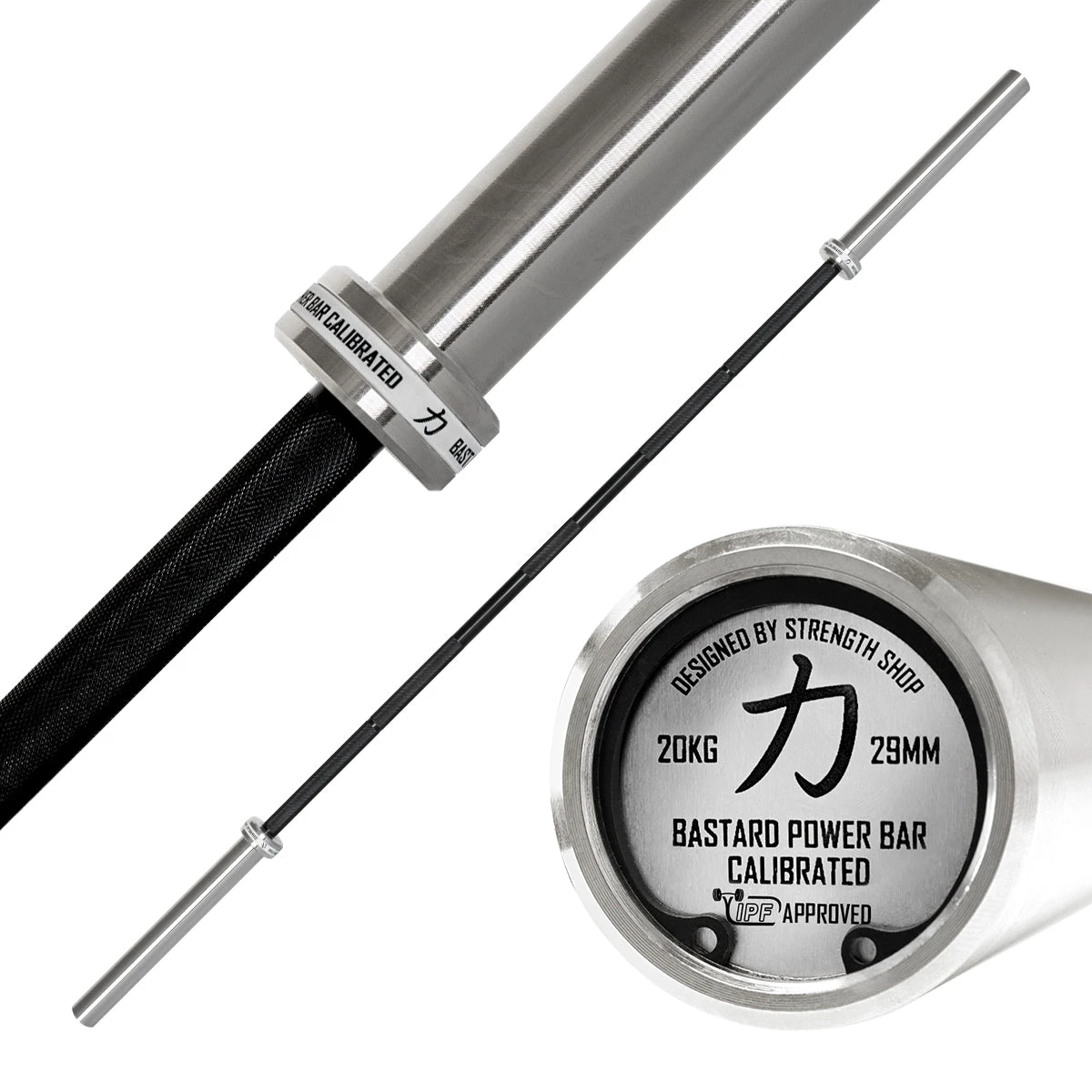 Kalibrierte 20kg Bastard Power Bar - Schwarzer Hantelschaft, IPF Zertifiziert